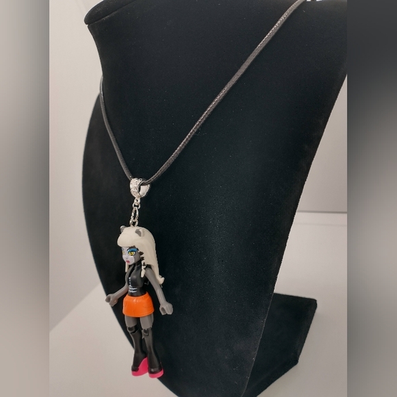 Meowlody Monster High Necklace Long Black Silver OOAK Handmade Mega Blok Werecat - Picture 6 of 11